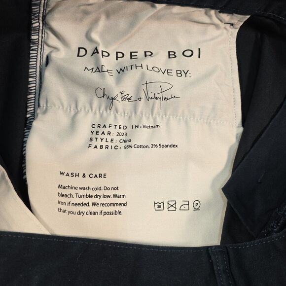 Dapper Boi Chino Slim Premium Pants Stretch Unisex Size 48x31 Navy Preppy - Picture 8 of 8